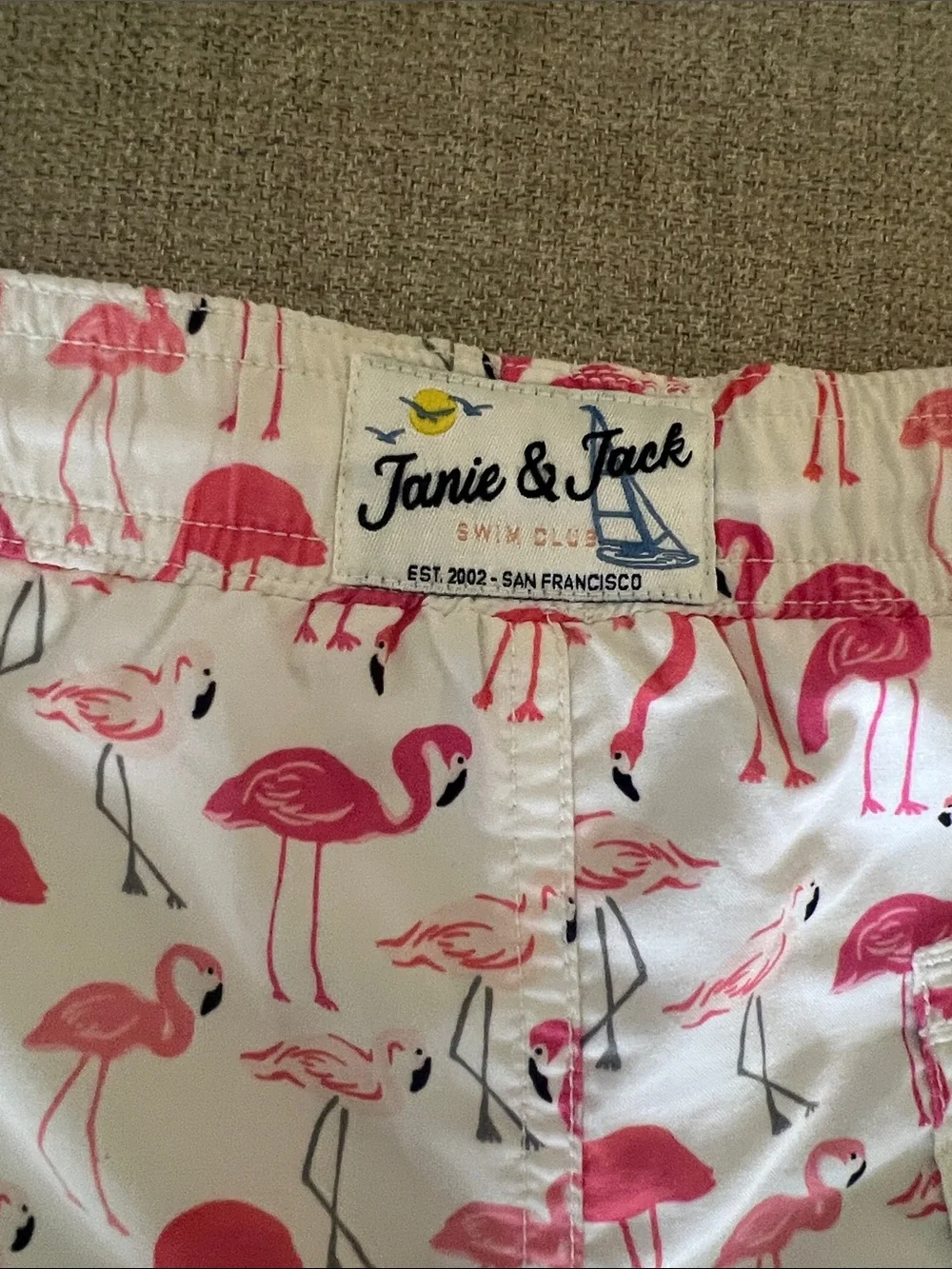 Janie and Jack Boys Pink Flamingo Print Swim Shorts